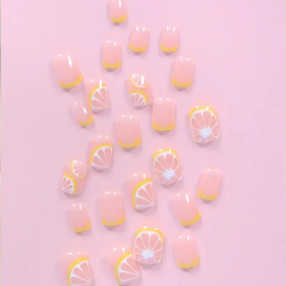 Summer lemon yellow French tip press on nails reusable 24 pcs short length NWT - Picture 11 of 15